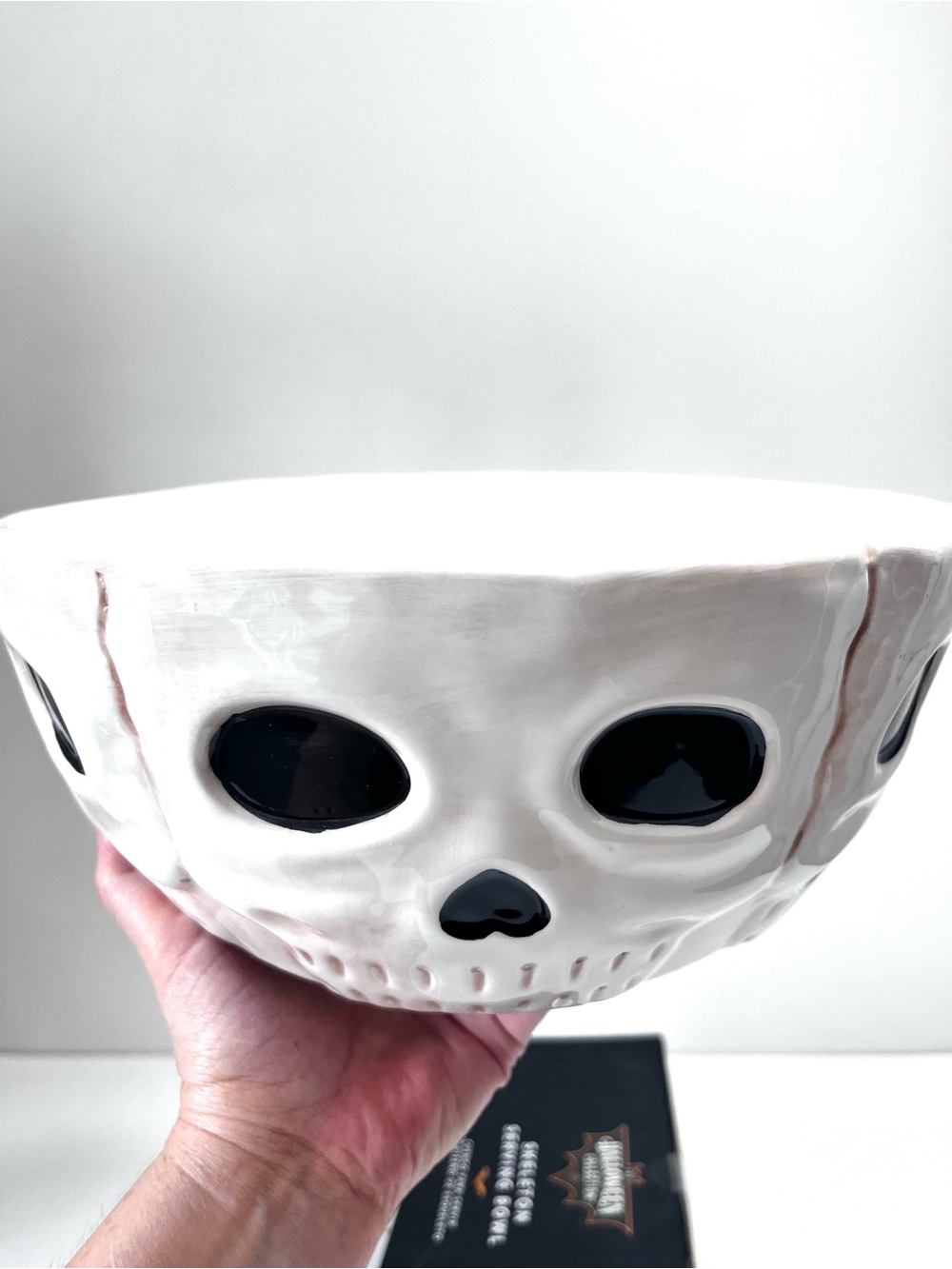 New White Ceramic Skulls Bowl Serving Dish Candy Bowl White Black Large Size 10”